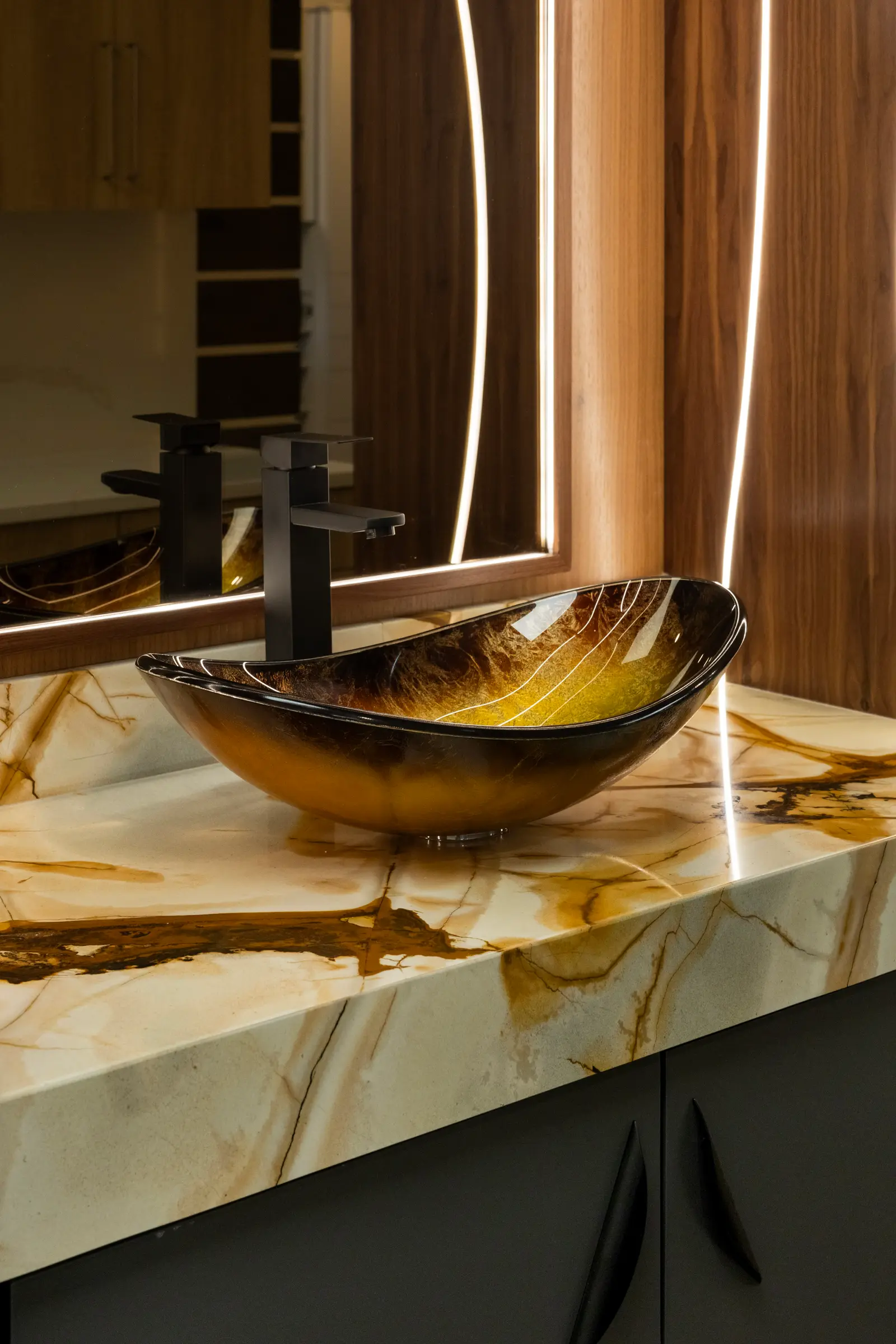 Detail of Oprea cabinetry and stone